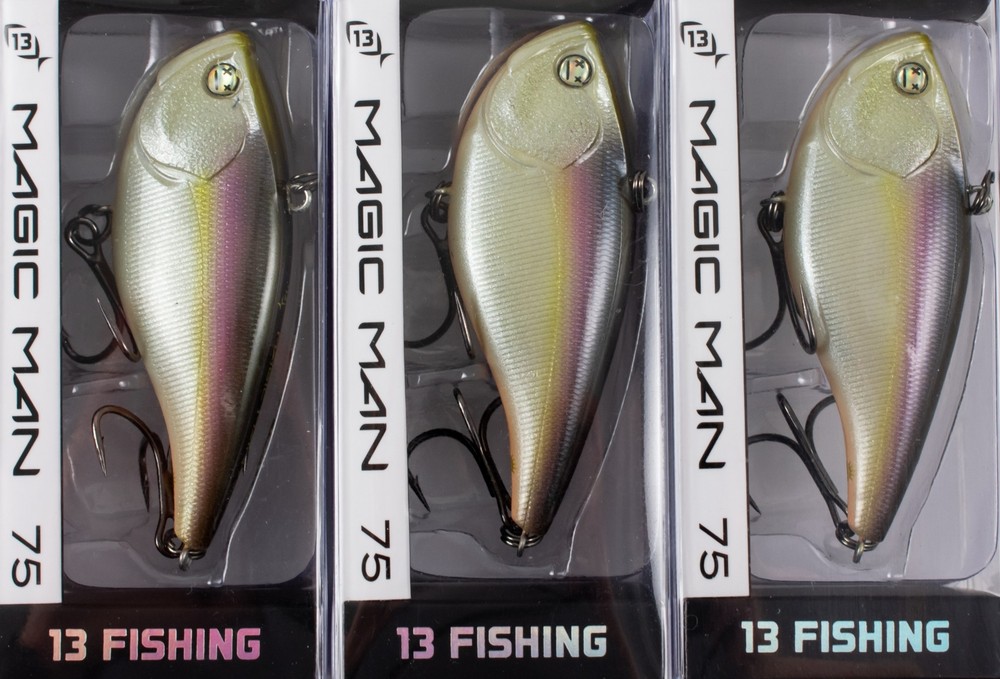 (LOT OF 3) 13 FISHING MAGIC MAN 75 3/4OZ E-PVSP34-R REGURGITATED SHAD AM1557