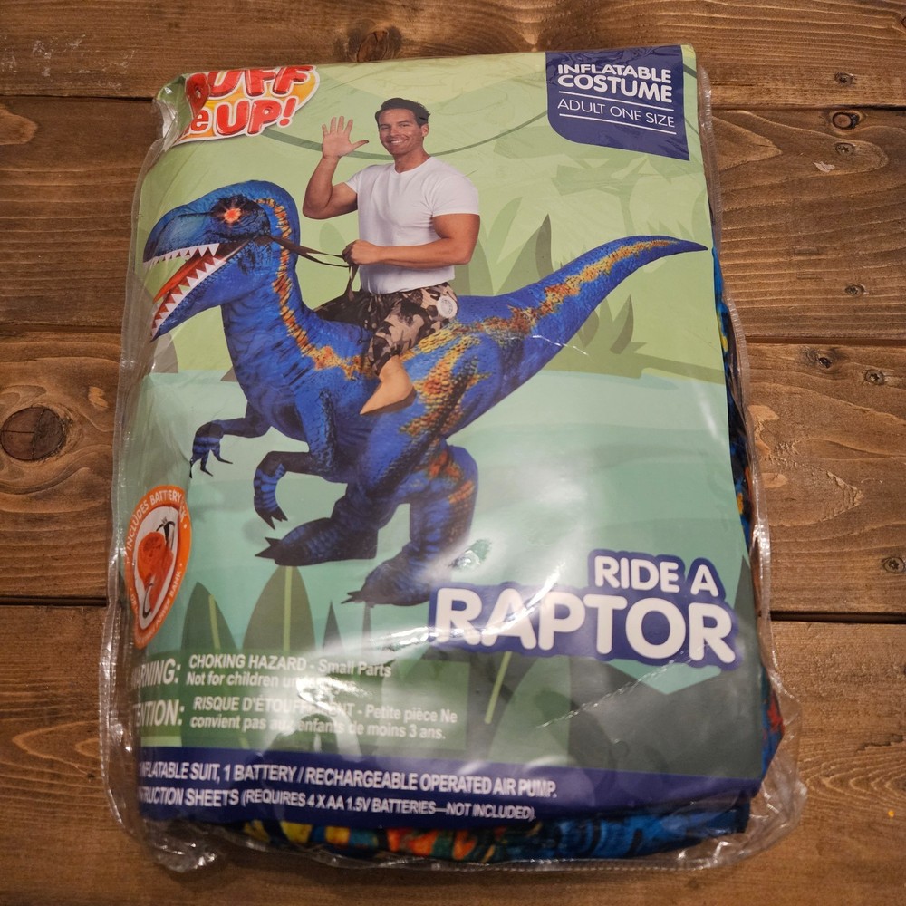 Spooktacular Creations Adult Inflatable Dinosaur Costume Riding a Raptor Blow Up