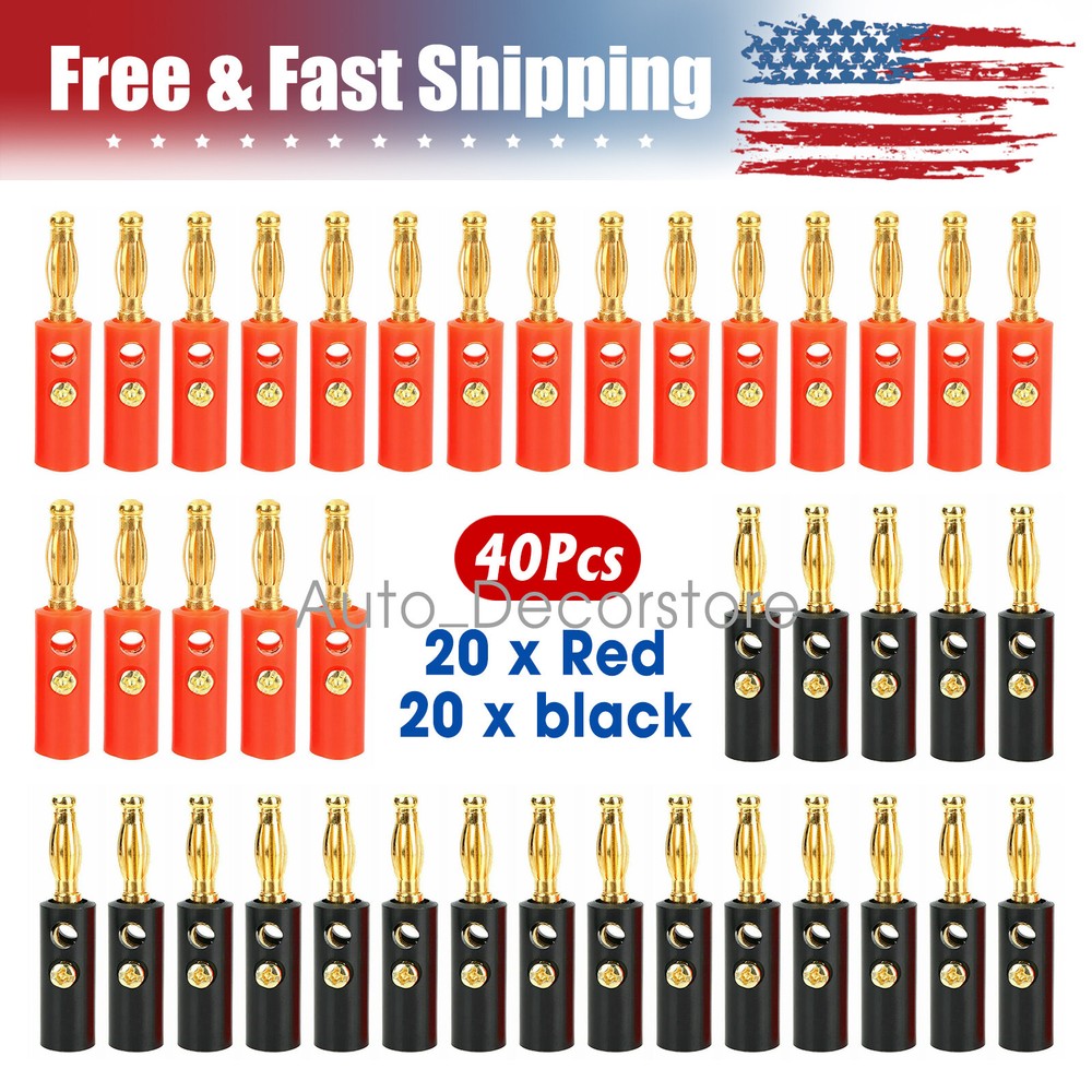 40Pcs Gold Plated Banana Plugs Audio Jack Speaker Wire Cable Screw Connector 4mm