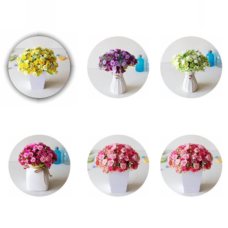 K??nstliche Blumen Hochzeit Home Kunststoffdraht Leichtgewicht Bouquet Rose