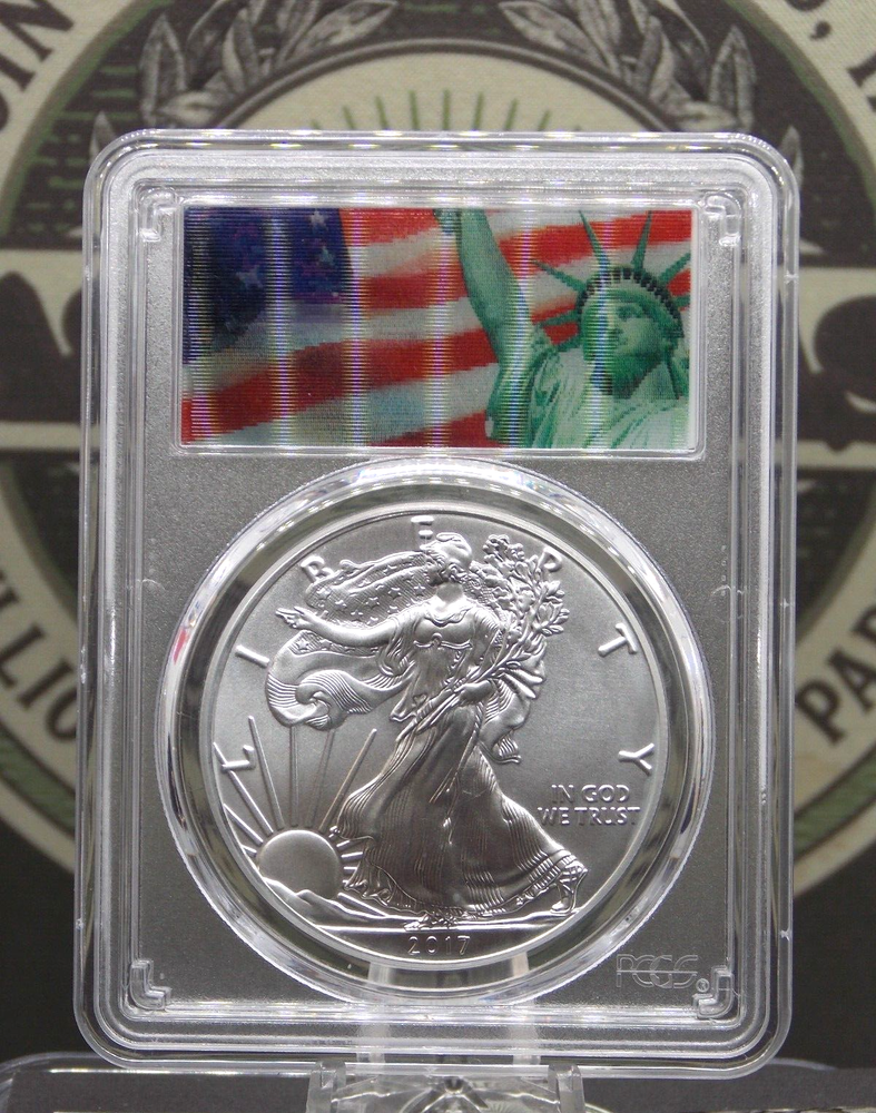 2017 American SILVER Eagle $1 PCGS MS70 #081 Hologram FLAG Statue of Liberty
