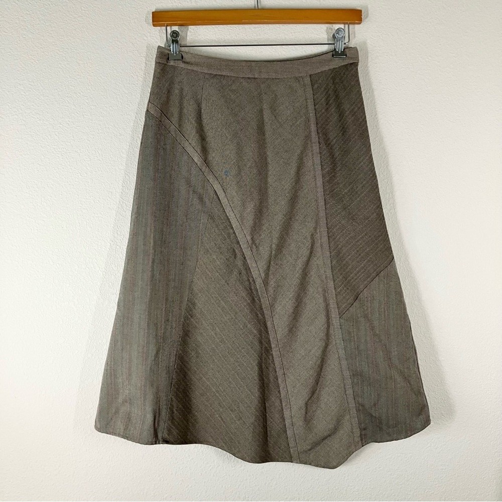 VINTAGE A-Line Skirt Patchwork Herringbone Equestrian Old Money Academia Brown 8