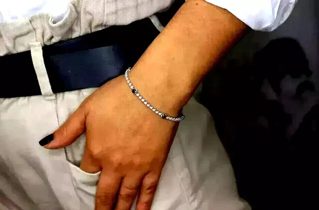 14k Wh Gold-Plated Lab-Created 4cts Round Cut Blue Sapphire Tennis Bracelet 7”