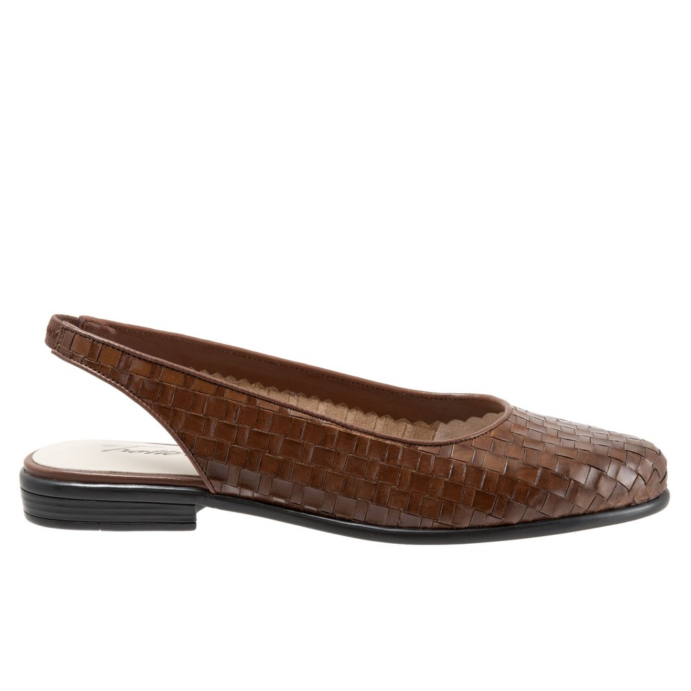 Trotters Lucy T1711-206 Womens Brown Narrow Leather Slingback Flats Shoes