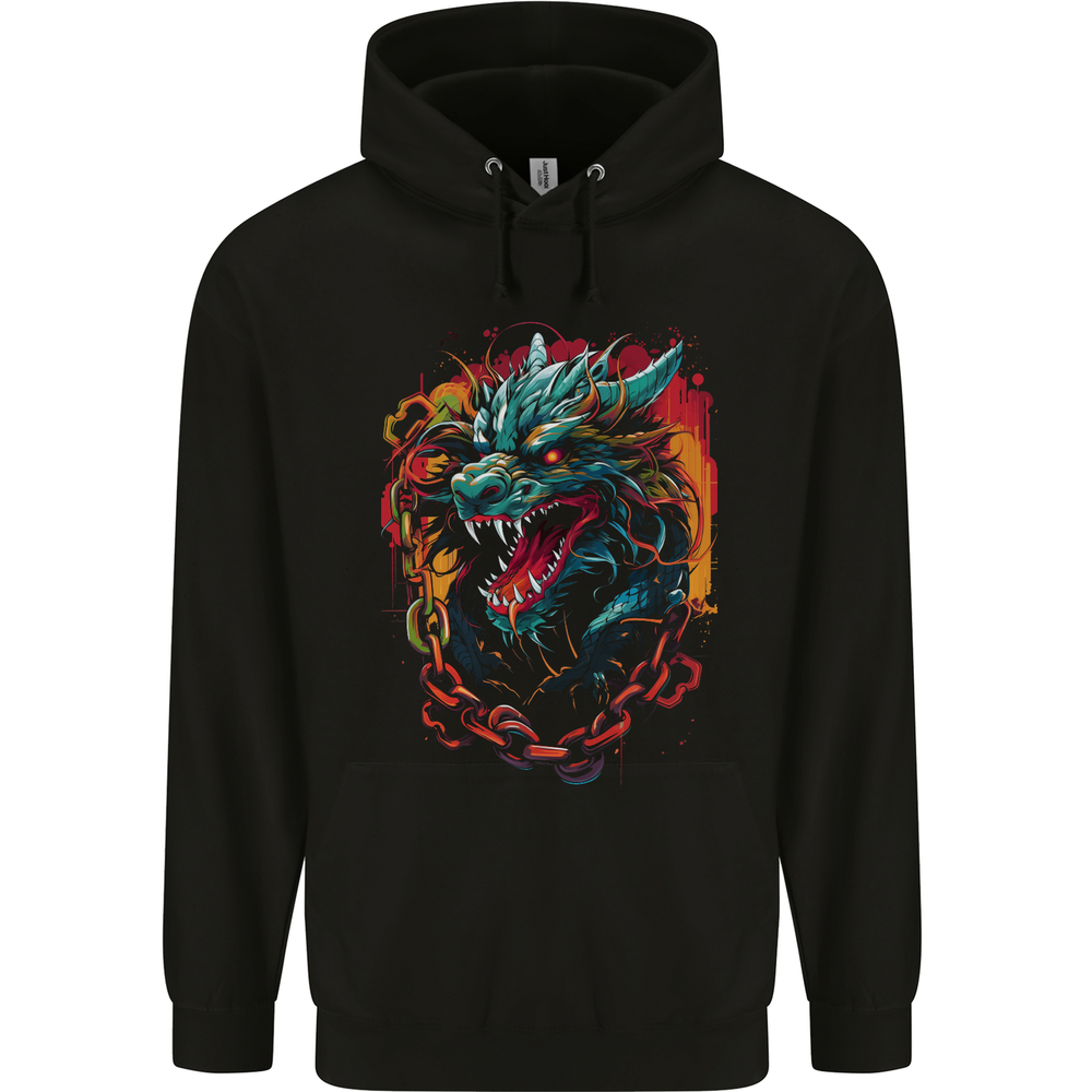 Dragon in Chains Fantasy Mens 80% Cotton Hoodie