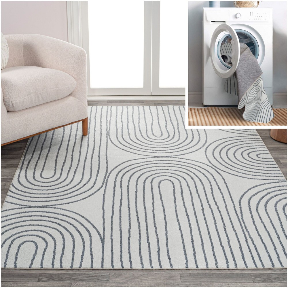 Jonathan Y Washable 4x6 Cream Dark Abstract Polyester Rug