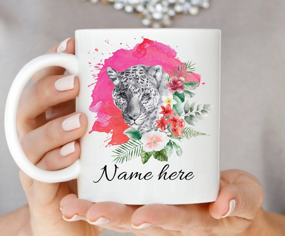 Pretty Leopard Coffee Mug Personalized With Name Custom Name Birthday Gift For