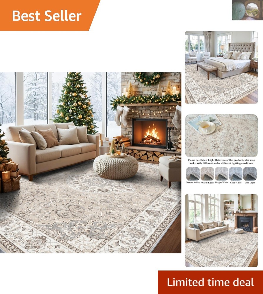 Elegant Washable 9x12 Area Rug - Non-Slip & Stain Resistant for Chic Living