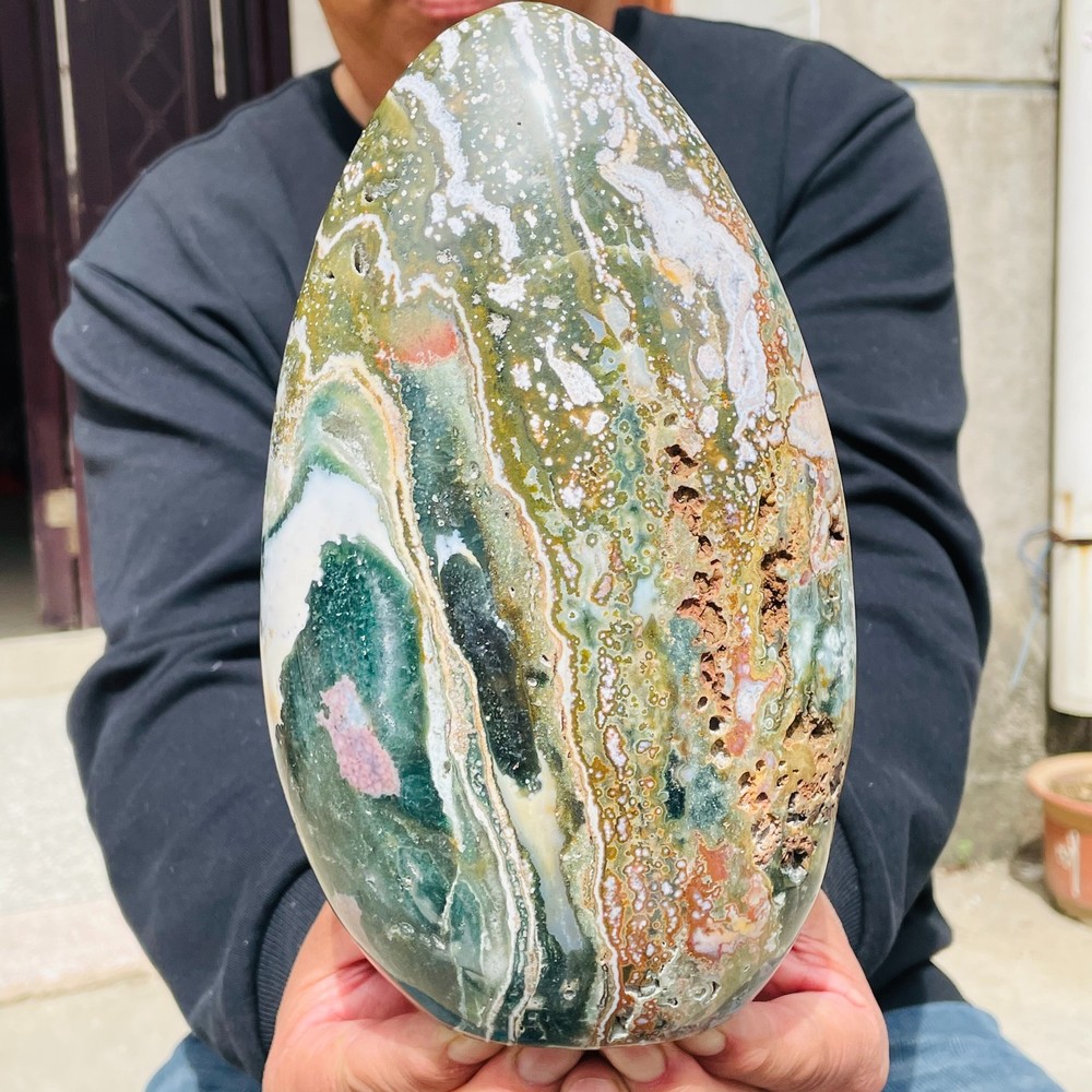 7.39lb Natural Green Ocean Jasper Circle Pattern Landscape Stone Specimen