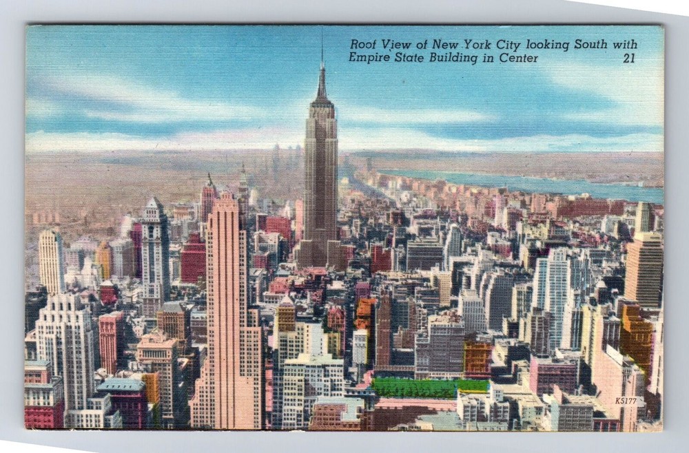 Vintage NYC Aerial View South Featuring Empire State Building Postcard
