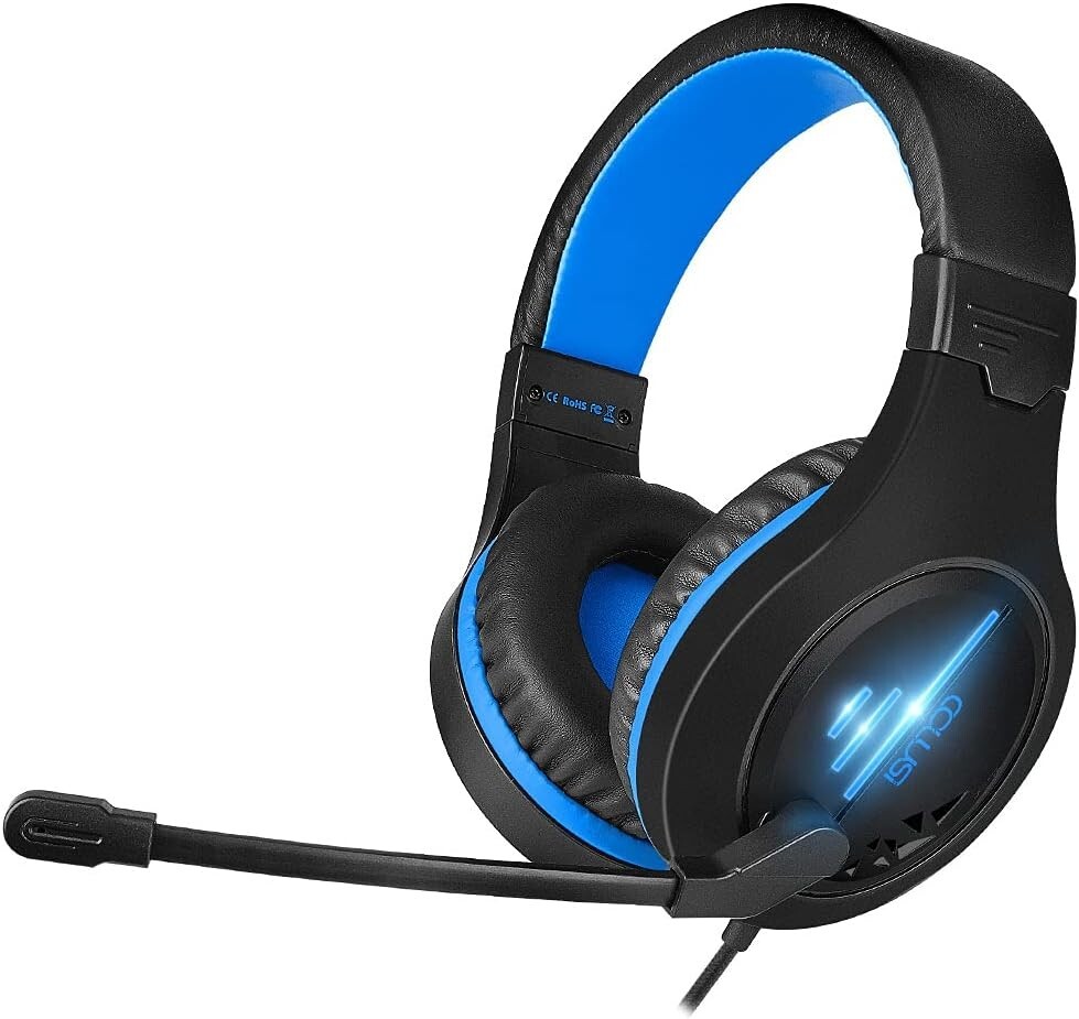 Gaming Headset with Noise Isolaing Mic,Blue LED Light,Over Ears Soft (Blue)