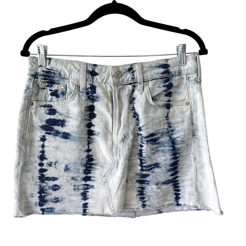 Acid Wash Tie Dye Button Fly Denim Mini Skirt Womens Y2K Style