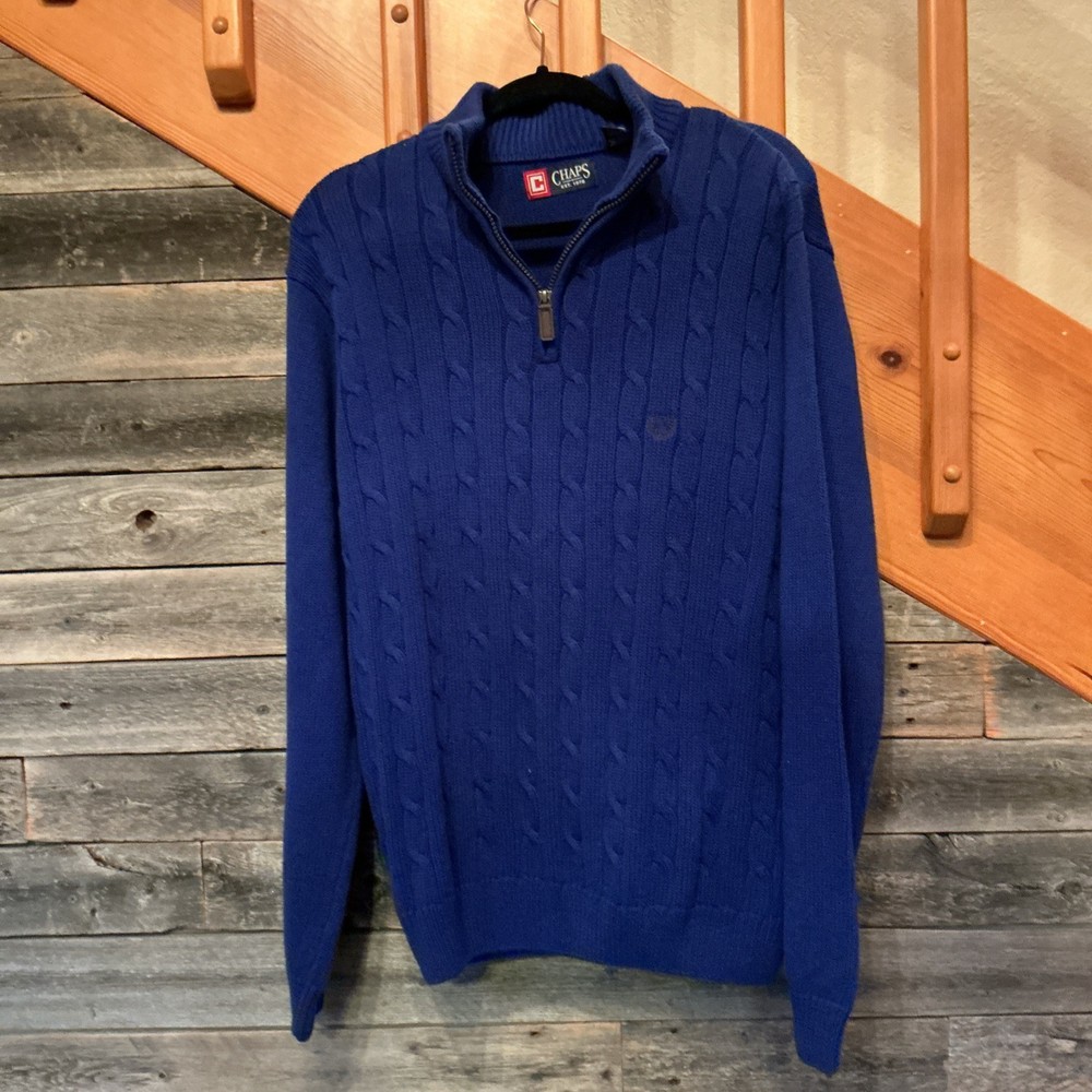 Chaps Men's Pullover Sweater 1/4 Zip Size M, Royal Blue, Fall, Preppy, Heritage