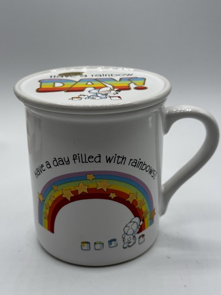 Vtg 1983 Hallmark Mug Mates Rainbow Day Groovy Pride Coffee Cup Coaster Lid-image