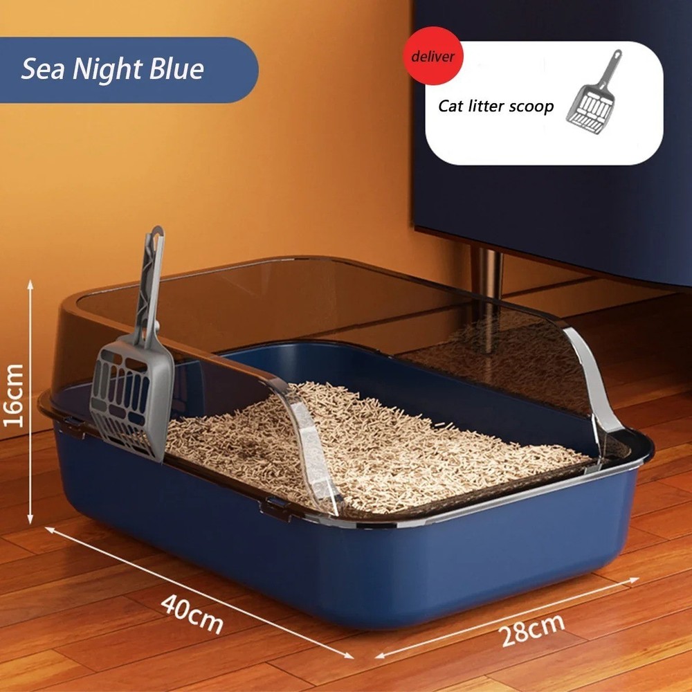 High-Sided Semi-Enclosed Cat Litter Box with Scoop for Easy Cleaning