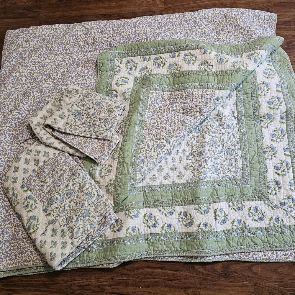 POTTERY BARN Floral Quilt Cottage Country King Bedspread with 2 Shams Read Description