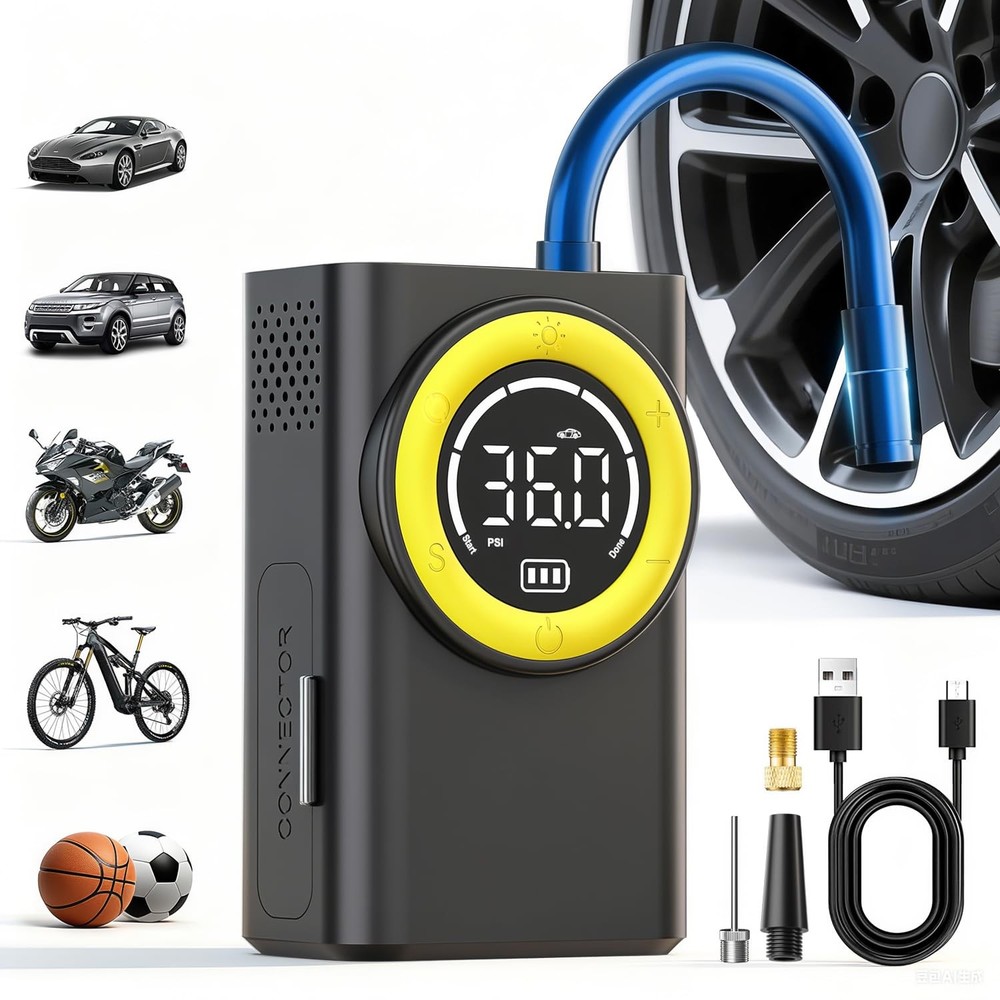 Portable Air Compressor 150 PSI for Car Tires, Motorcycle, Bike, LED Light