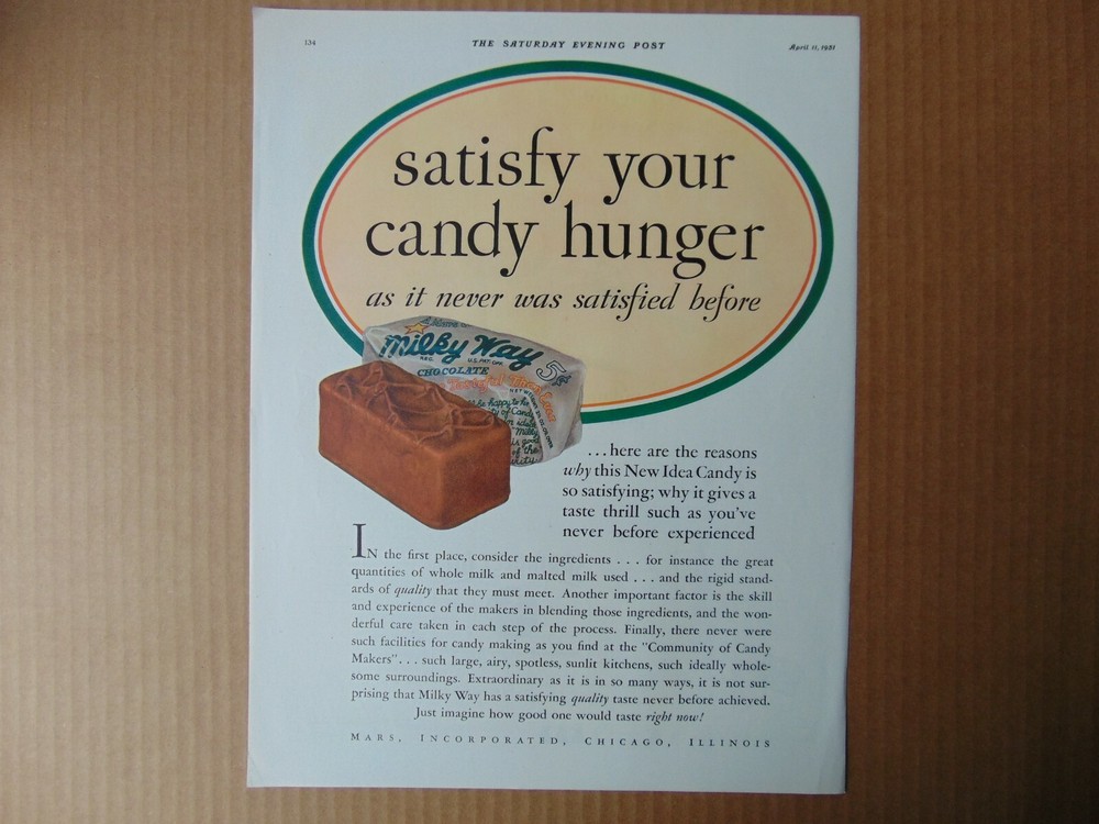 1931 Milky Way Candy Bar Vintage Ad Art Print - Satisfy Your Sweet Tooth