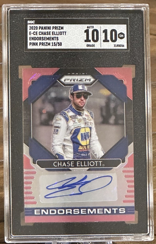 2020 Panini Prizm E-CE Chase Elliott Endorsements Pink Prizm 15/50, SGC 10