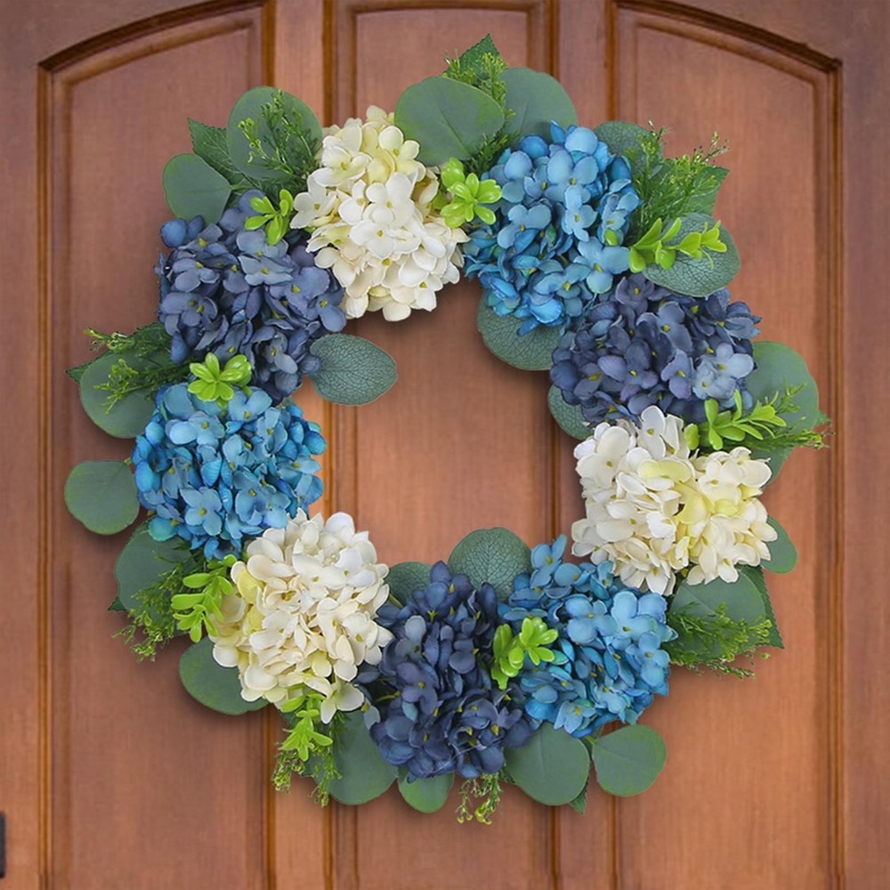 Hydrangea Wreath Artificial Wreaths 40cm Garland Rustic Large Spring Wreaths for