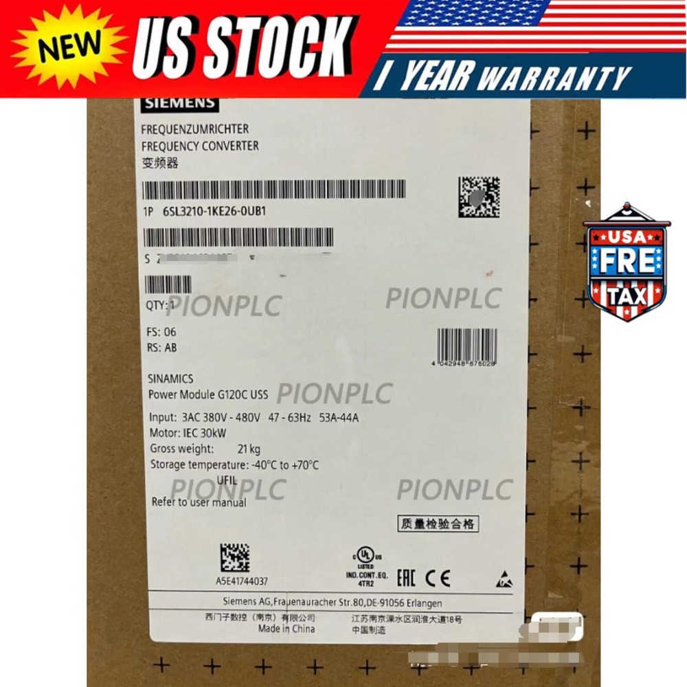 New Siemens 6SL3 210-1KE26-0UB1 6SL3210-1KE26-0UB1 SINAMICS G120C 30KW Inverter
