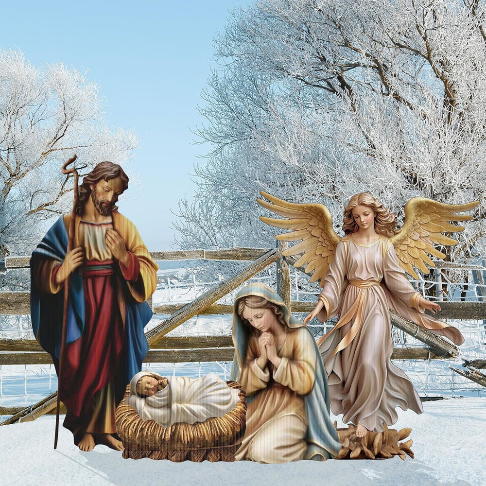 Kigley 4 Pcs Christmas Outdoor Nativity Set 4 ft Large Religious Christmas Yard