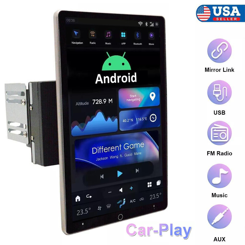 Rotatable 10.1 Inch Android 13 Touchscreen Car Stereo with CarPlay GPS WIFI
