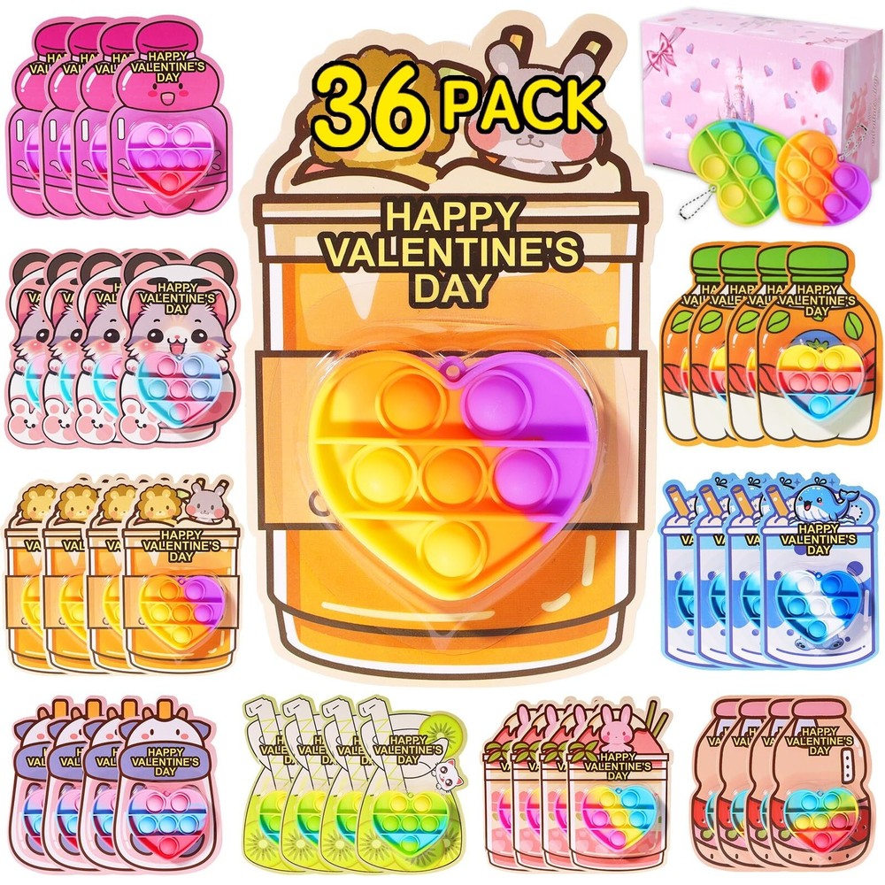 36-Pack Kids Valentine's Day Party Favors with Stickers & Toys - Classroom Exchange Gifts  