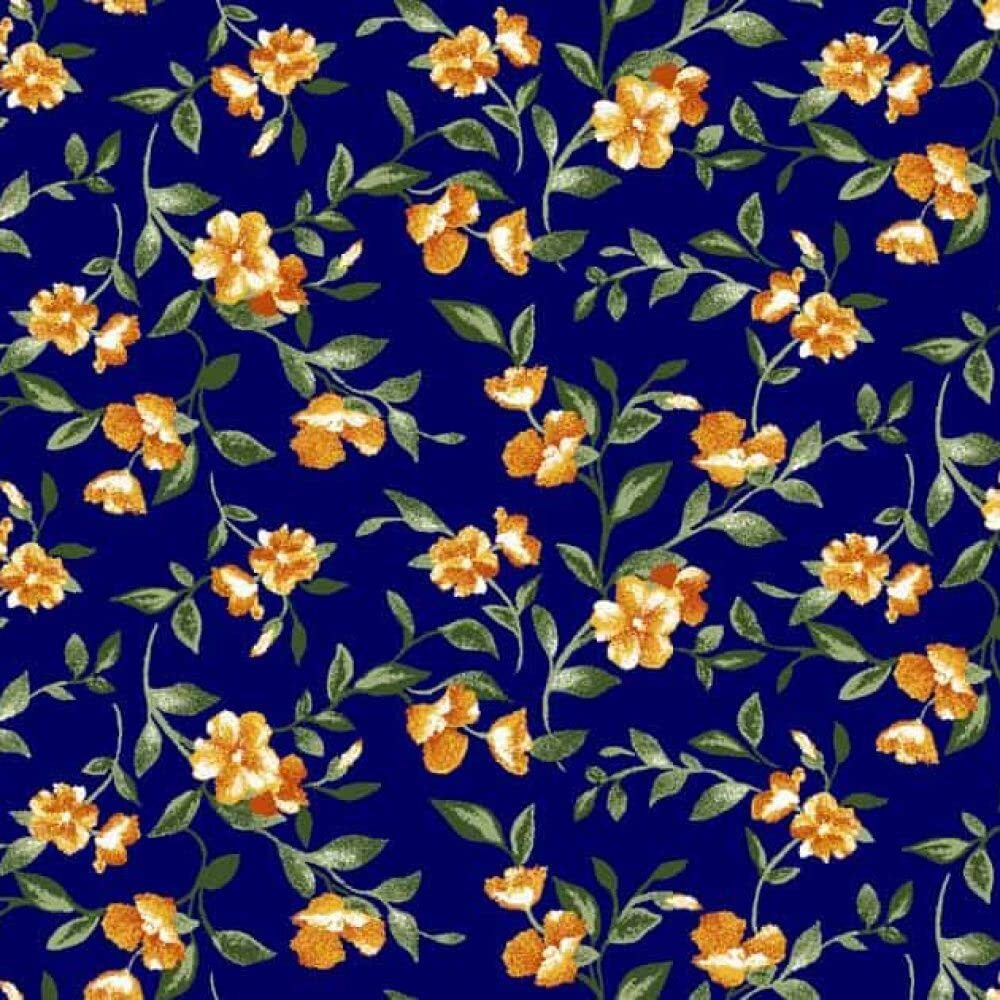 Navy Tangerine Floral Printed DTY Fabric 5 Yards Ditsy Design