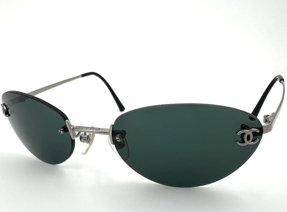 CHANEL 4003 Rimless Sunglasses Glay Silver Metal Frame Coco Mark Logo