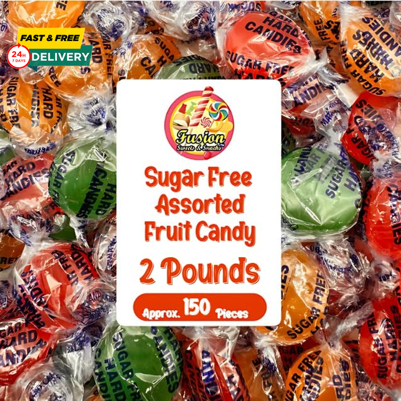 Sugar Free Assorted Fruit Flavor Hard Candy – 2 Lb Bulk Bag (Approx 150 Count) -