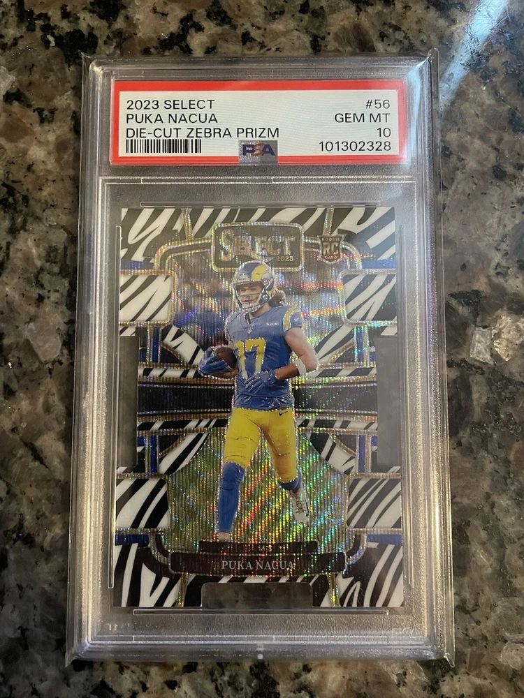 2023 Panini Select Concourse Puka Nacua #56 Zebra Prizm Die-Cut Rookie Card