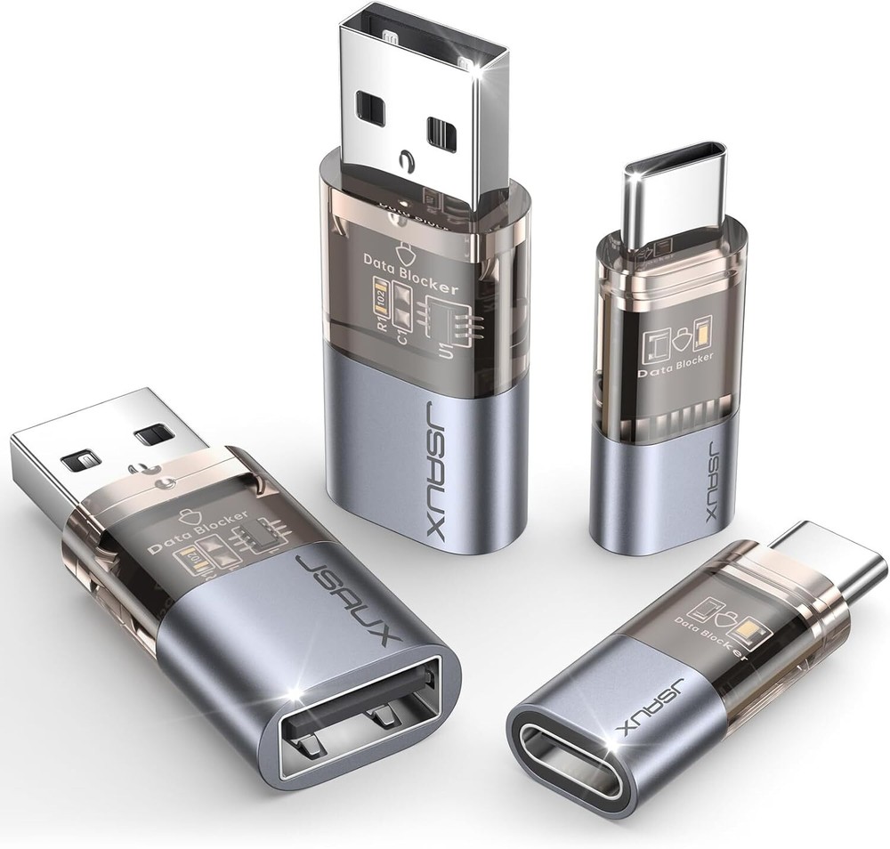 JSAUX 4-Pack Transparent USB-A and USB-C Data Blockers for Secure Charging