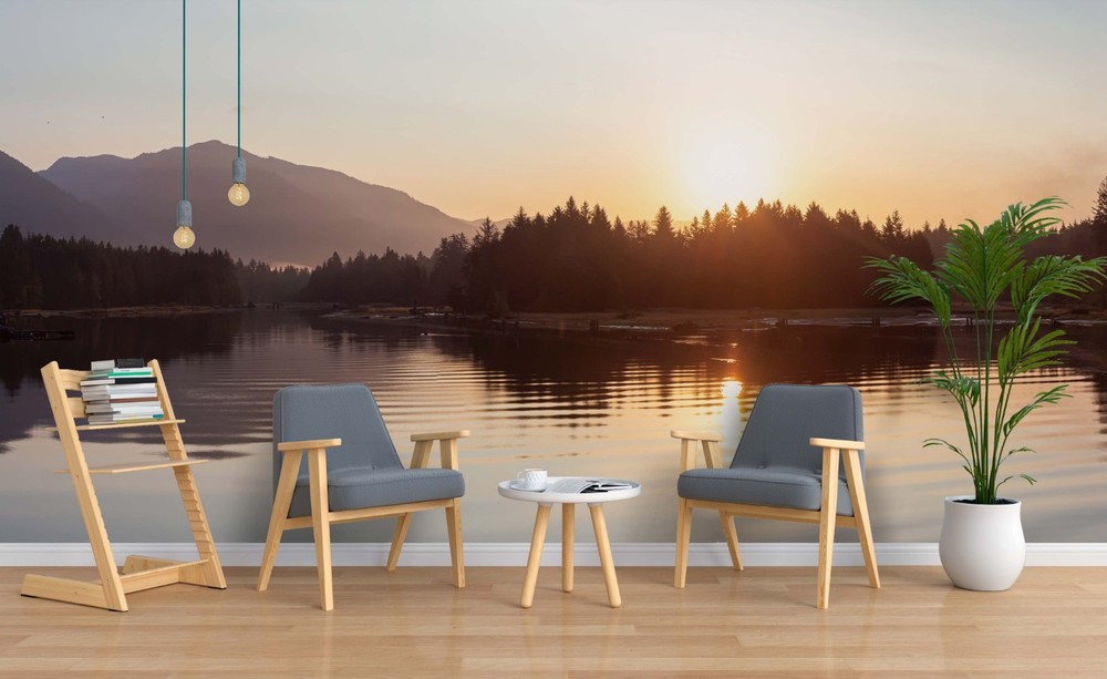 3D Forest River Sunset Landscape Wall Murals Wallpaper Murals Wall Sticker