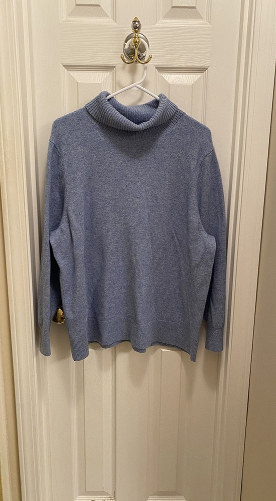 Soft Cozy Lands End Womens Blue Cashmere Turtleneck Sweater Plus Size 2X 20W-22W