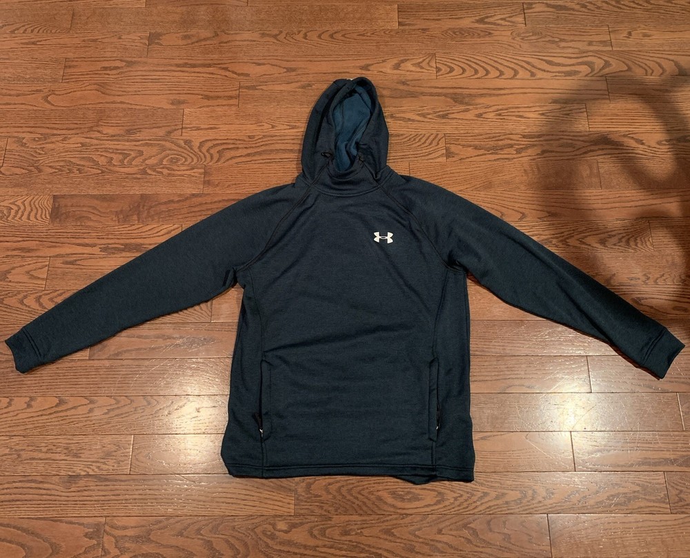 Under Armour Men's Pull Over Hoodie Size Large. Fitted Coldgear. Forest Green.