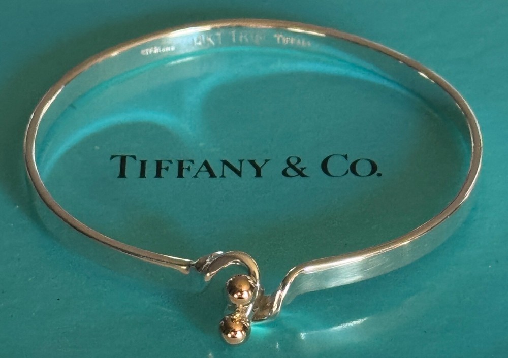 Tiffany & Co. Hook & Ball Bangle  Bracelet Sterling Silver 925 & 14k Gold Trim