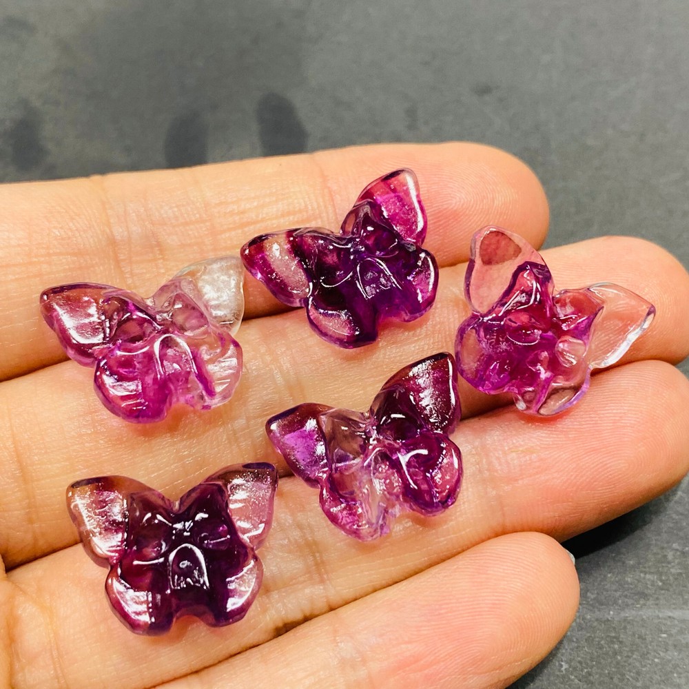 Natural colorful fluorite quartz mini skull hand-carved crystal healing stones 5pc set