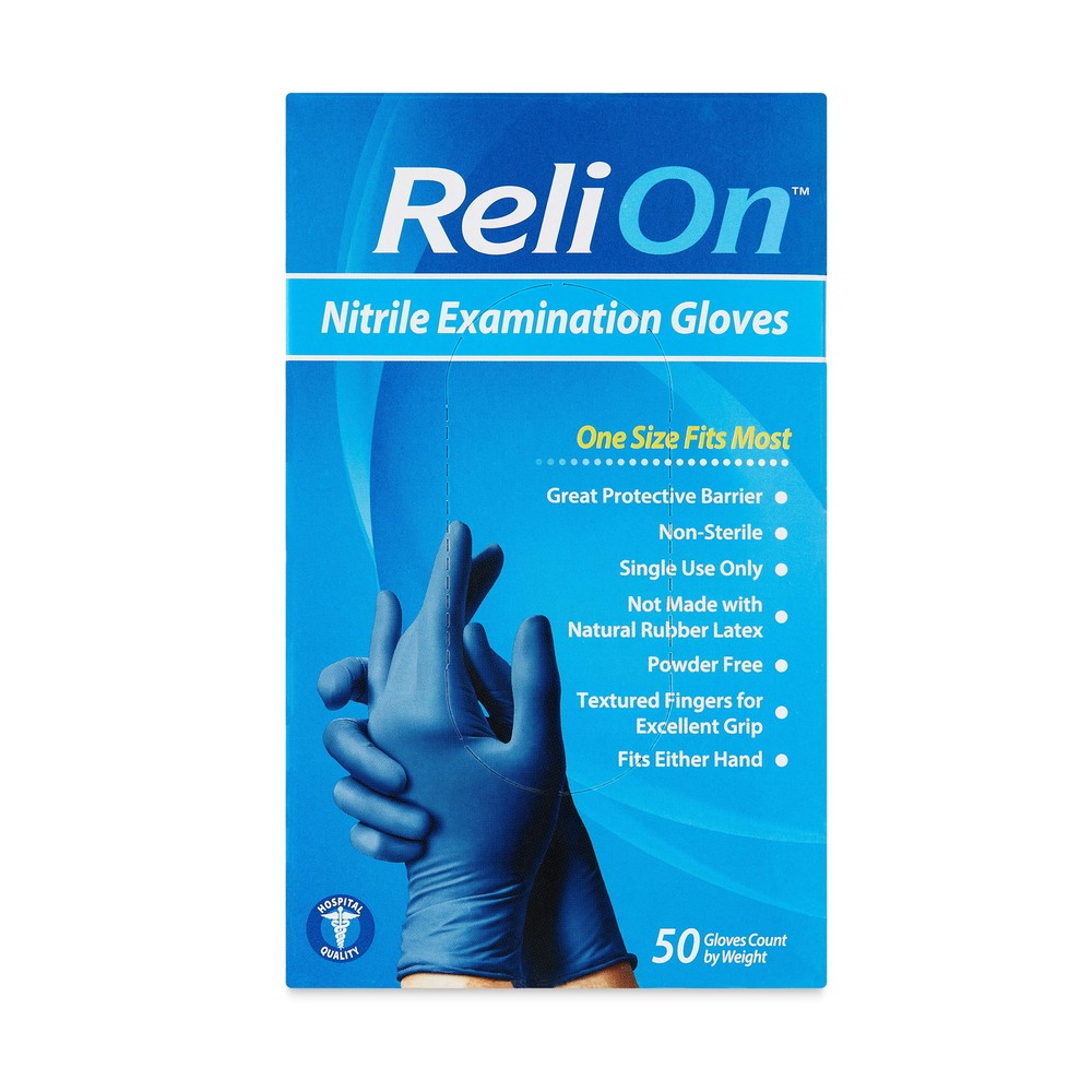 ReliOn Nitrile Exam Gloves One Size 50 Count Disposable Latex-Free