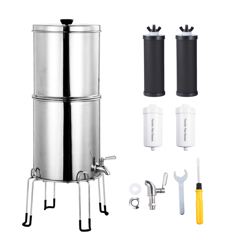 Gravity-Fed Stainless Steel Countertop Water Filter System 2.25G With 2 Elements