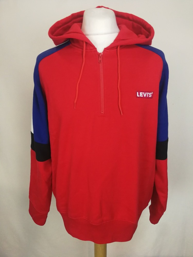 Levi's Mens 1/3 Zip Hoodie, Size L, Red, Good Cond,        AP8