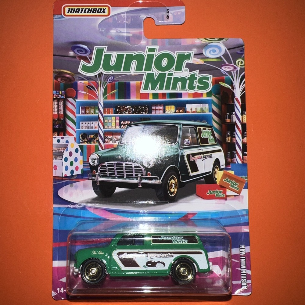 Mattel Matchbox Diecast Candy Cars Junior Mints Austin Mini Van #5/6 *NEW*