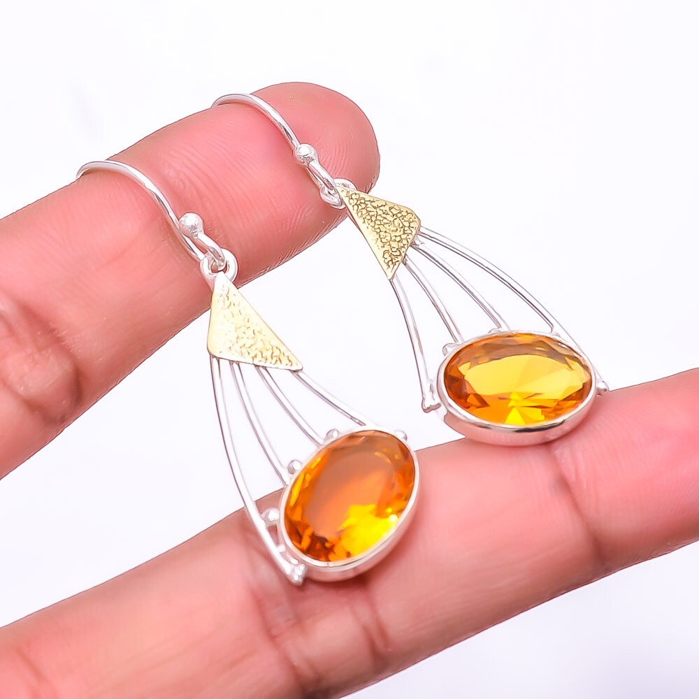 Citrine Two-Tone 925 Sterling Silver Earrings 1.95 Inch E_9466_260_54