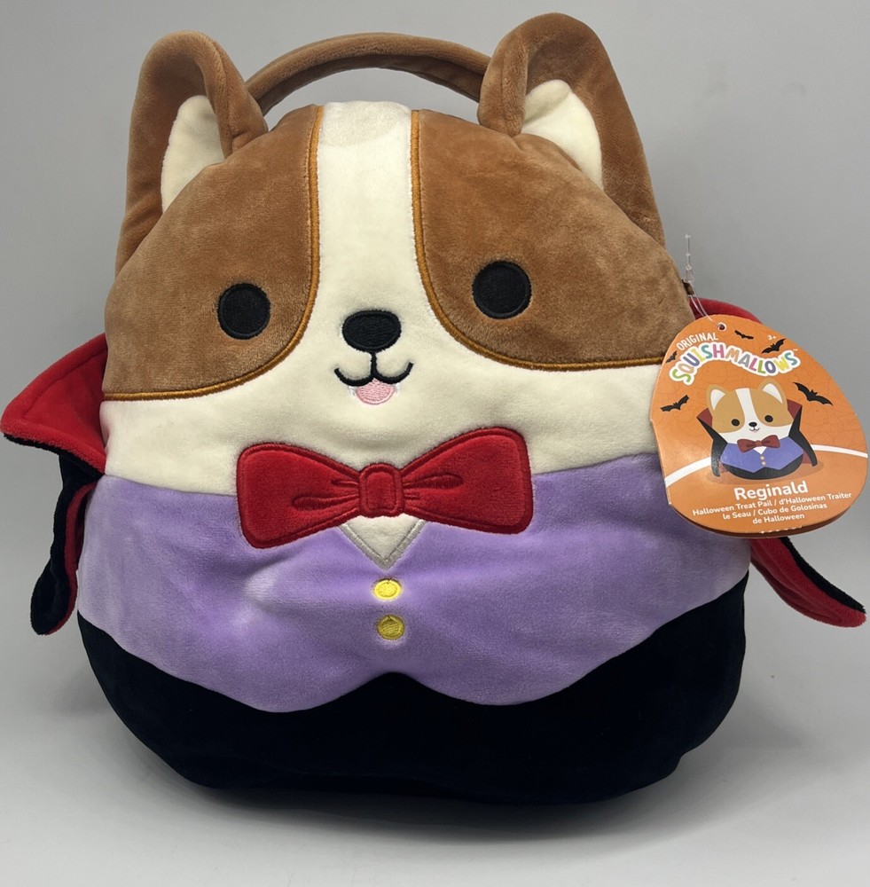 Squishmallows 12 Inch Reginald Vampire Corgi Plush Toy with Halloween Pail