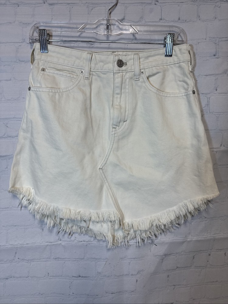 We The Free People Mini Denim Skirt  26 Off White Ivory Distressed Raw Cut Off