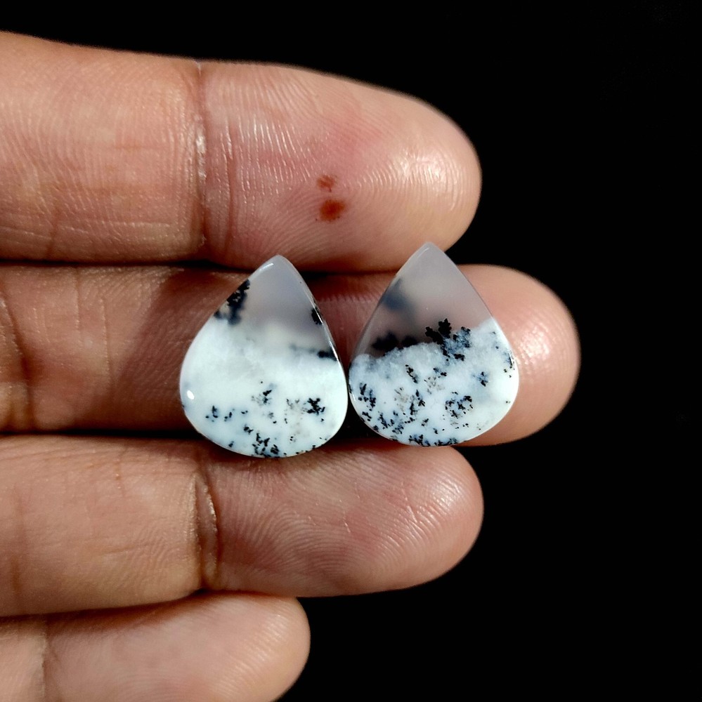 2 Pcs 14.00 Cts Natural pear Dendritic Opal Top Quality Cabochon 17x14x3.5 MM