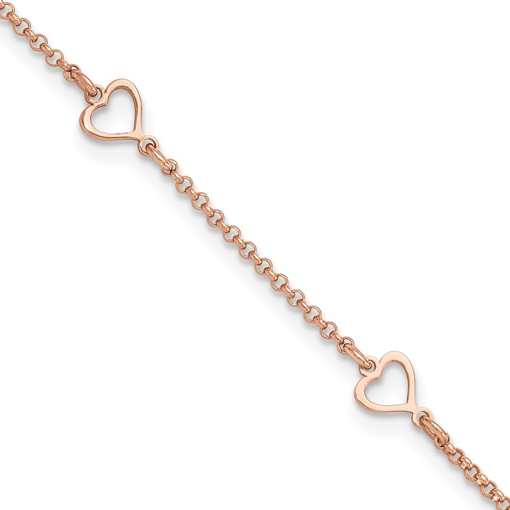 Sterling Silver Rose Gold Heart Anklet for Women 9 Inch with 1 Extender 2.01g
