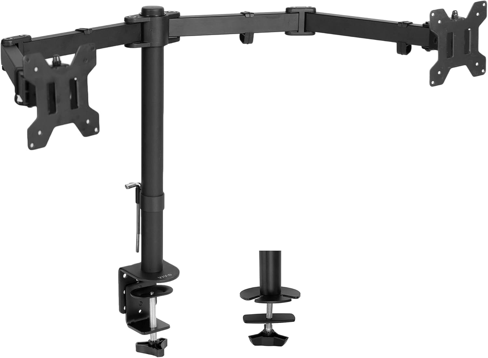 Full Motion Dual Monitor Clamp Stand VESA, Double Center Arm Joint, Desk Mount