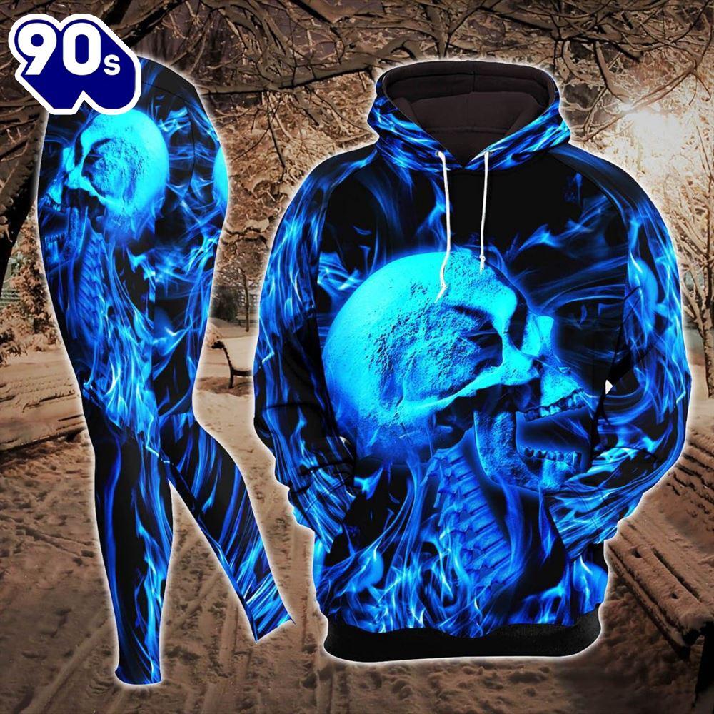 Blue Abstract Skeleton Combo Hoodie And Leggings - Musicdope90s