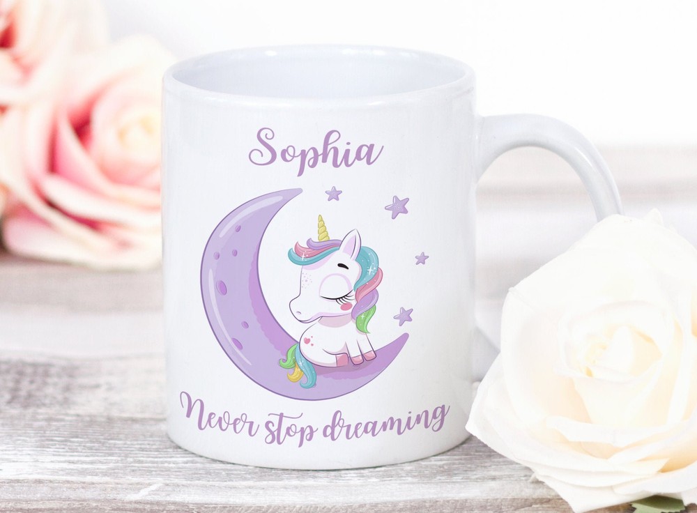 Personalised Unicorn Mug Never Stop Dreaming Quote Custom Name Gifts For Her